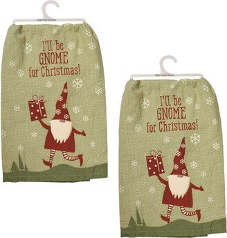 Decorative Towel I'll Be Gnome For Christmas Set - Set Of Two Kitchen Towels 28 Inches - Set/2 Snowflakes - 108400 - Cotton - Green