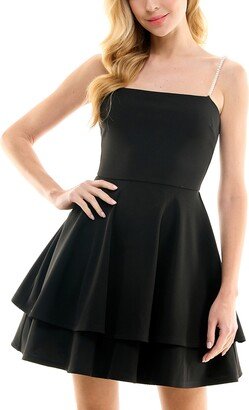 Juniors' Imitation Pearl-Strap Double-Layer Fit & Flare Dress