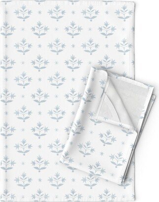 Folk Art Floral Tea Towels | Set Of 2 - Thistle Stars By Danika Herrick Blue & White Shabby Chic Linen Cotton Spoonflower