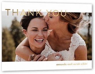 Wedding Thank You Cards: Basic Gratitude Thank You Card, Gold Foil, White, 5X7, Matte, Personalized Foil Cardstock, Square
