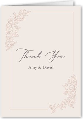 Wedding Thank You Cards: Floral Curve Thank You Card, Pink, 3X5, Matte, Folded Smooth Cardstock