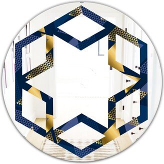 Designart 'Retro Luxury Waves In Gold and Blue IX' Printed Modern Round or Oval Wall Mirror - Hexagon Star