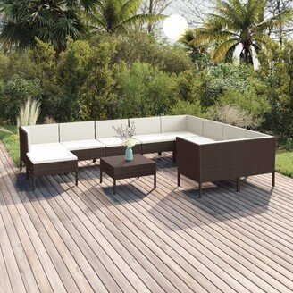 11 Piece Patio Lounge Set with Cushions Poly Rattan Brown-AE