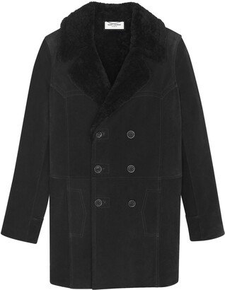 Shearling-Trim Double-Breasted Coat