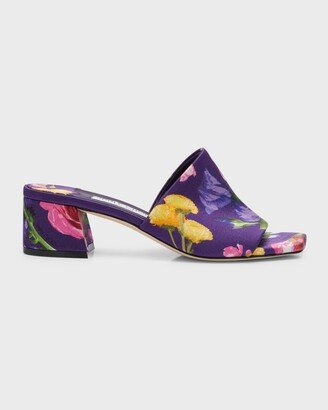 Themise Floral Satin Mule Sandals