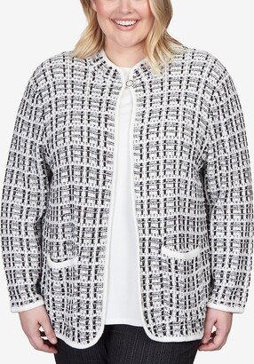 Plus Size World Traveler Knit Texture Jacket with Imitation Pearl Buttons