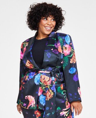 Plus Size Printed Satin Blazer, Created for Macy's