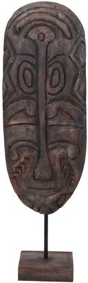 Storied Home Hand-Carved Mango Wood Mask on Stand, Dark Finish