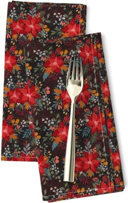 Poinsettias Dinner Napkins | Set Of 2 - Celebrations By Geetanjali Flowers Red Floral Holiday Party Vacation Cloth Spoonflower