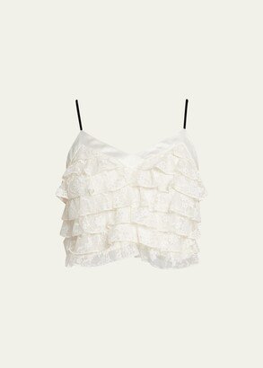 Malt Tiered Ruffle Lace Crop Top