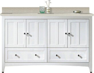 59-in. W Floor Mount White Vanity Set For 3H4-in. Drilling Beige Top White UM Sink