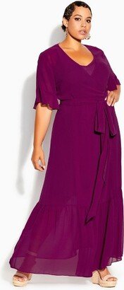 | Women's Plus Size Flutter Wrap Maxi Dress - - 18W