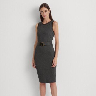 Ralph Lauren Faux-Leather-Trim Belted Jacquard Dress