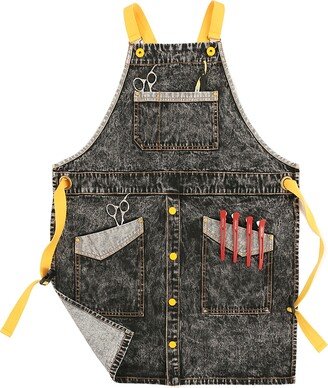 Customized Personalized Denim Apron Beauty Barber Haircutter Coiffeur Hair Dresser For Adults With Front Pockets Pinafore Sarong 1007