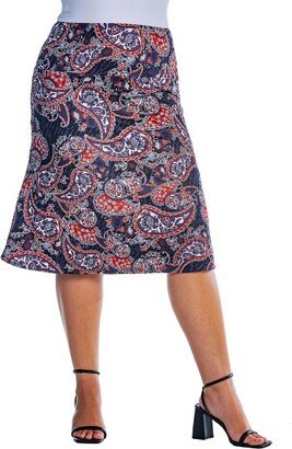 24seven Comfort Apparel Womens Plus Size Grey Paisley Elastic Waist Knee Length Skirt-P006563PSR-Purple Multi