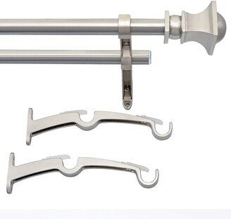 3/4 Inch Adjustable Silver Double Curtain Rod for Windows & Doors with Half Round Finials & Brackets Set -By Deco Window