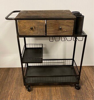 Rolling Rustic Black and Natural Bar Cart - 19 W x 33 D x 37 H