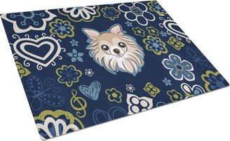 Blue Flowers Chihuahua Glass Cutting Board