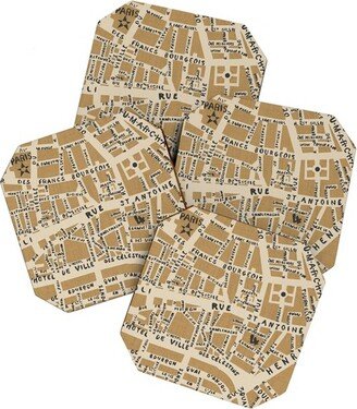 Holli Zollinger PARIS MAP RUSTIC Set of 4 Coasters