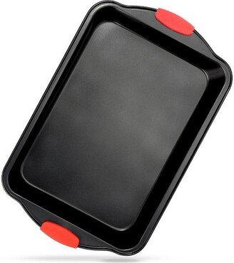 17 Non-Stick Baking Pan, Black Carbon Steel Bake Pan with Red Silicone Handles