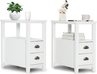 Tangkula 2PCS Nightstand Side End Sofa Table w/ 2 Drawers for Living Room Bedroom White