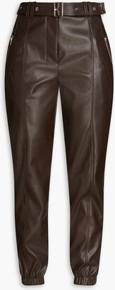 Belted faux leather tapered pants