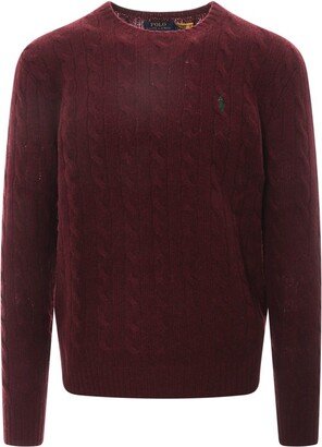 Pony Embroidered Cable-Knit Jumper-AA