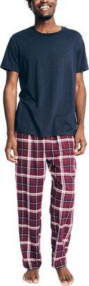 Nauitica Men's 2-Pc. Classic-Fit Solid T-Shirt & Plaid Flannel Pajama Pants Set