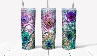 Beautiful Peacock Feather Tumbler, Peafowl Skinny, Lover, Gift, 20 Ounce Skinny Stainless Tumbler