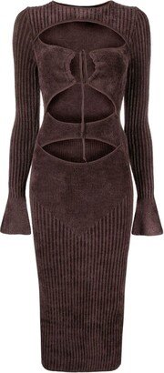 ANDREĀDAMO Ribbed-Knit Velvet Midi Dress