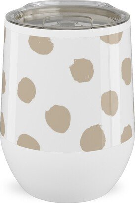 Travel Mugs: Soft Painted Dots Stainless Steel Travel Tumbler, 12Oz, Beige