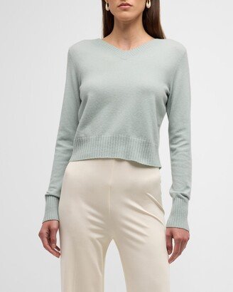 Cropped Wool-Blend V-Neck Pullover Sweater