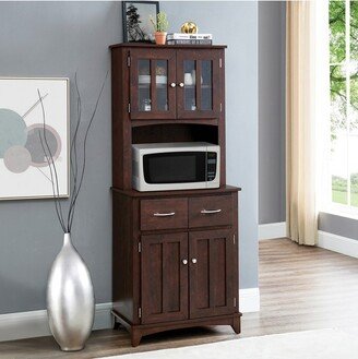 Home Source Mahogany Microwave Stand with Top and Bottom Cabinets