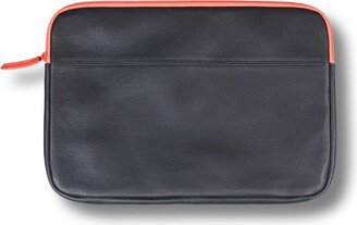 Leatherco. Black Leather Laptop Case With Orange Zip