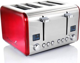 MegaChef 4 Slice Stainless Steel Toaster - Red