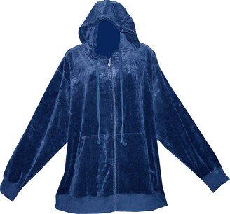 CURVACEOUS CLOTHING Plus size silver sequinned heart detailed midnight blue velour zip up hoody top (2xl (18/20))