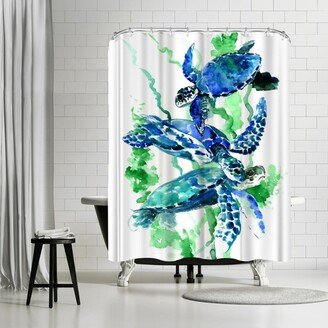 71 x 74 Shower Curtain, Sea Turtles Blue Green Underwater Scene by Suren Nersisyan