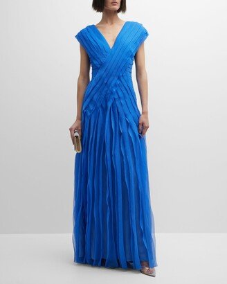 Crinkled Surplice A-Line Gown