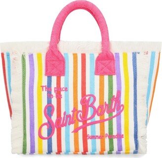 Logo Embroidered Striped Tote Bag