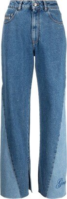 Embroidered Panelled Wide-Leg Jeans