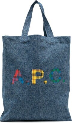 Logo-Print Denim Tote Bag