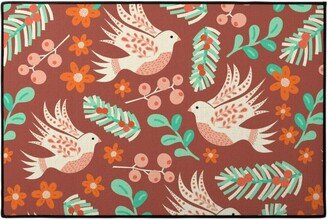 Door Mats: Christmas Dove - Red Door Mat, Red