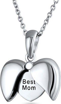 Bling Jewelry Engraved Saying Best Mom Bff Opening Angel Wing Heart Shape Locket Necklace Pendant For Women Mother .925 Sterling Silver