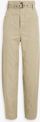 Rinny belted cotton and linen-blend tapered pants