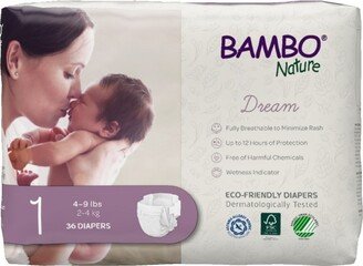 Bambo Nature Dream Disposable Diapers, Eco-Friendly, Size 1, 36 Count, 12 Packs, 432 Total