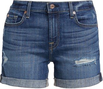 Mid Roll Distressed Denim Shorts