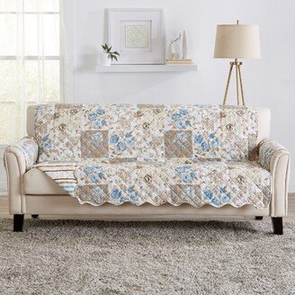 Great Bay Home Floral Patchwork Reversible Furniture Protector (Sofa, Taupe / Blue)