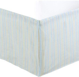 Cozy Line Home Fashions Light Blue Green Yellow White Striped Cotton Bed Skirt Pleated for Kids Dust Ruffle with Split Corners, Tailored 16 Drop