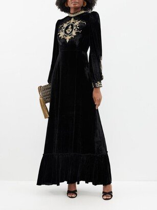 Selena Embroidered-velvet Maxi Dress