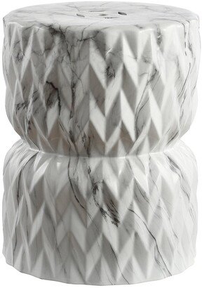 Chevron Drum White Marble Finish Ceramic Garden Stool